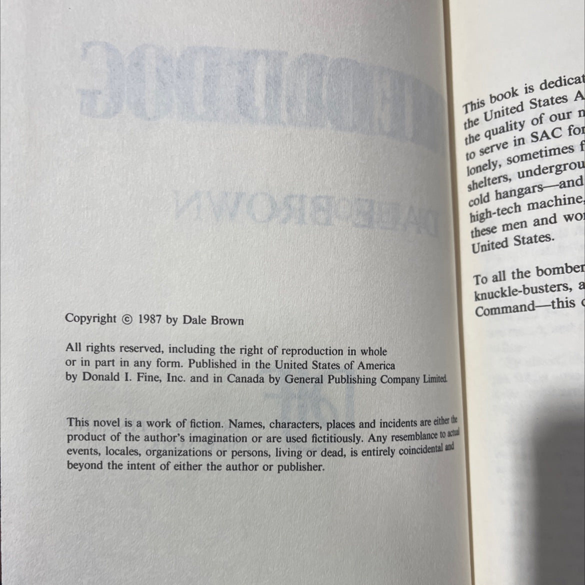 flight of the old dog book, by dale brown, 1987 Hardcover