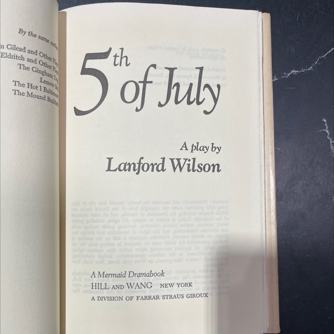 5th of July book, by Lanford Wilson, 1978 Hardcover
