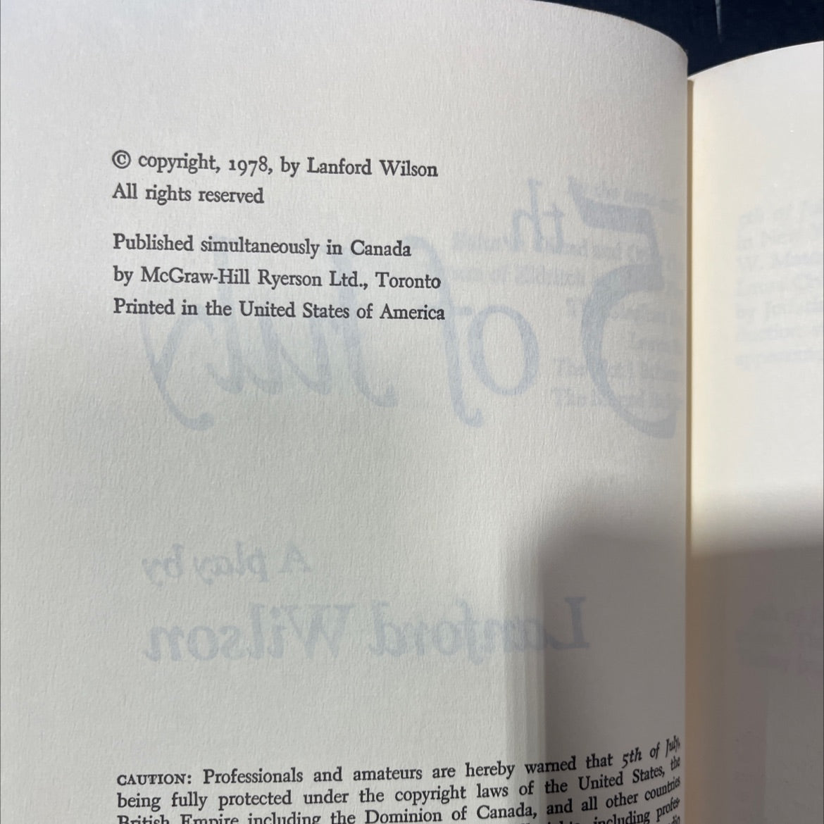 5th of July book, by Lanford Wilson, 1978 Hardcover