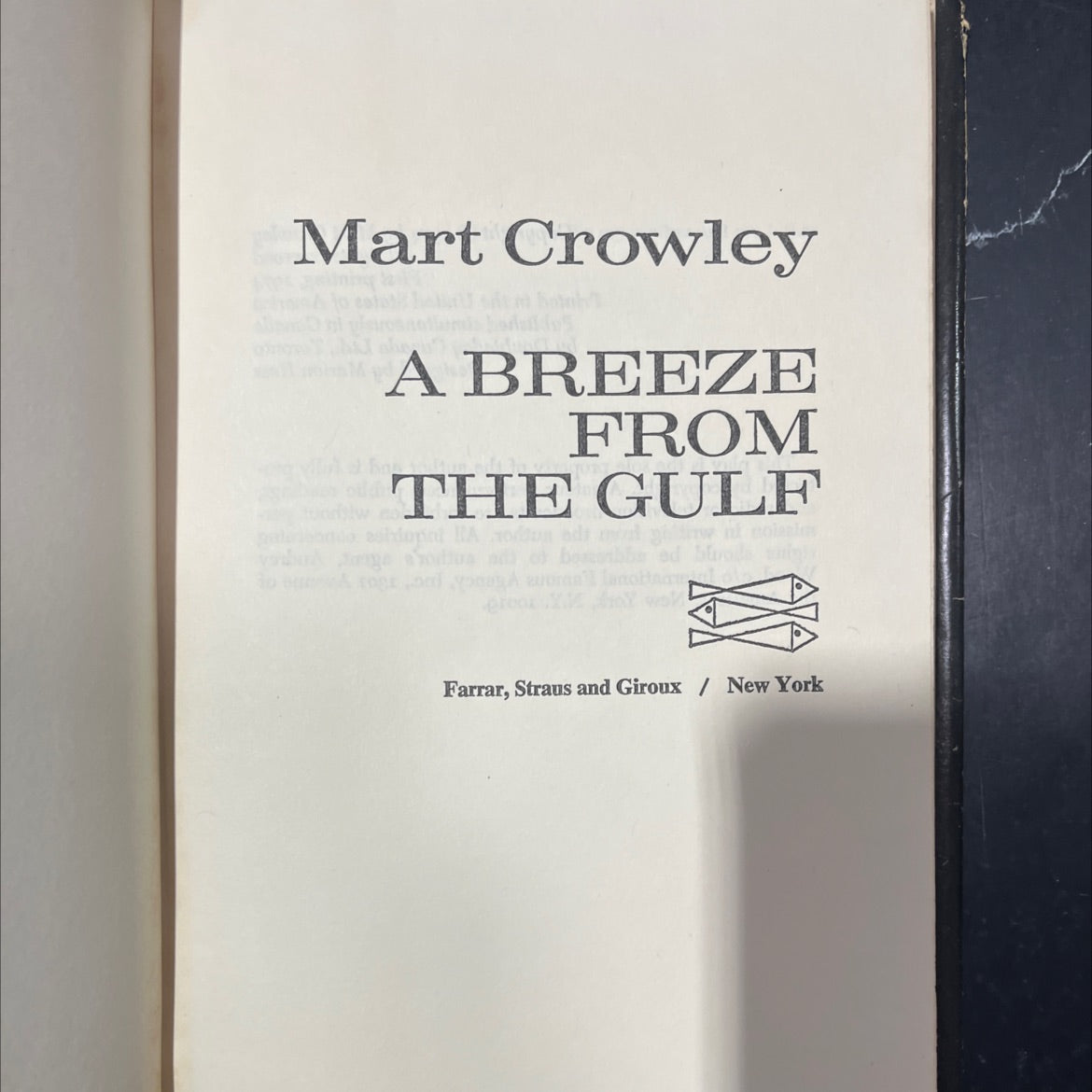 a breeze from the gulf book, by Mart Crowley, 1974 Hardcover