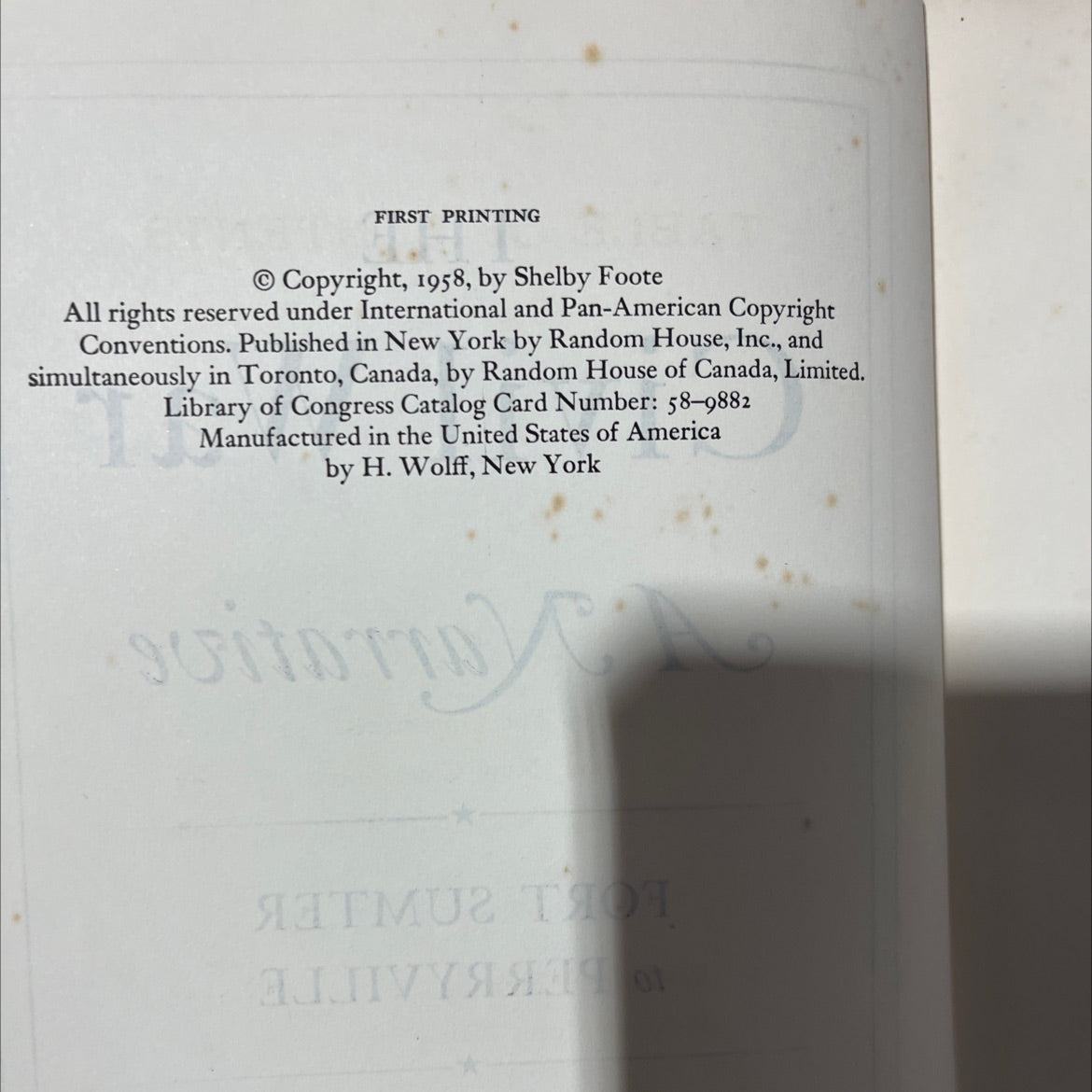SIGNED a civil war a narrative fort sumter to perryville book, by shelby foote, 1958 Hardcover, First Edition, Rare,