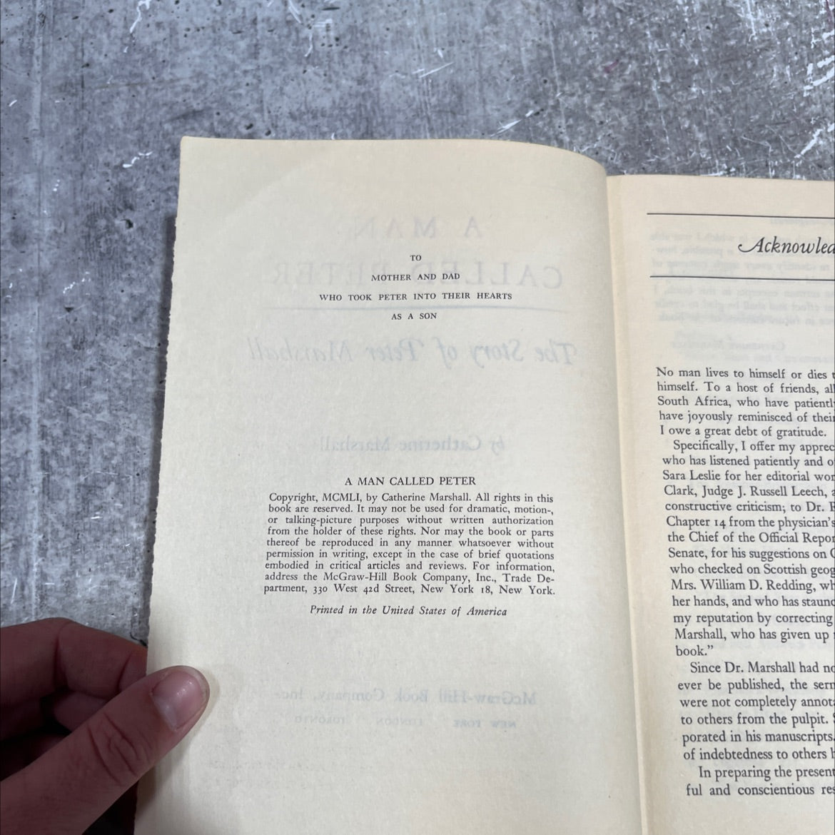 a man called peter the story of peter marshall book, by catherine marshall, 1951 Hardcover