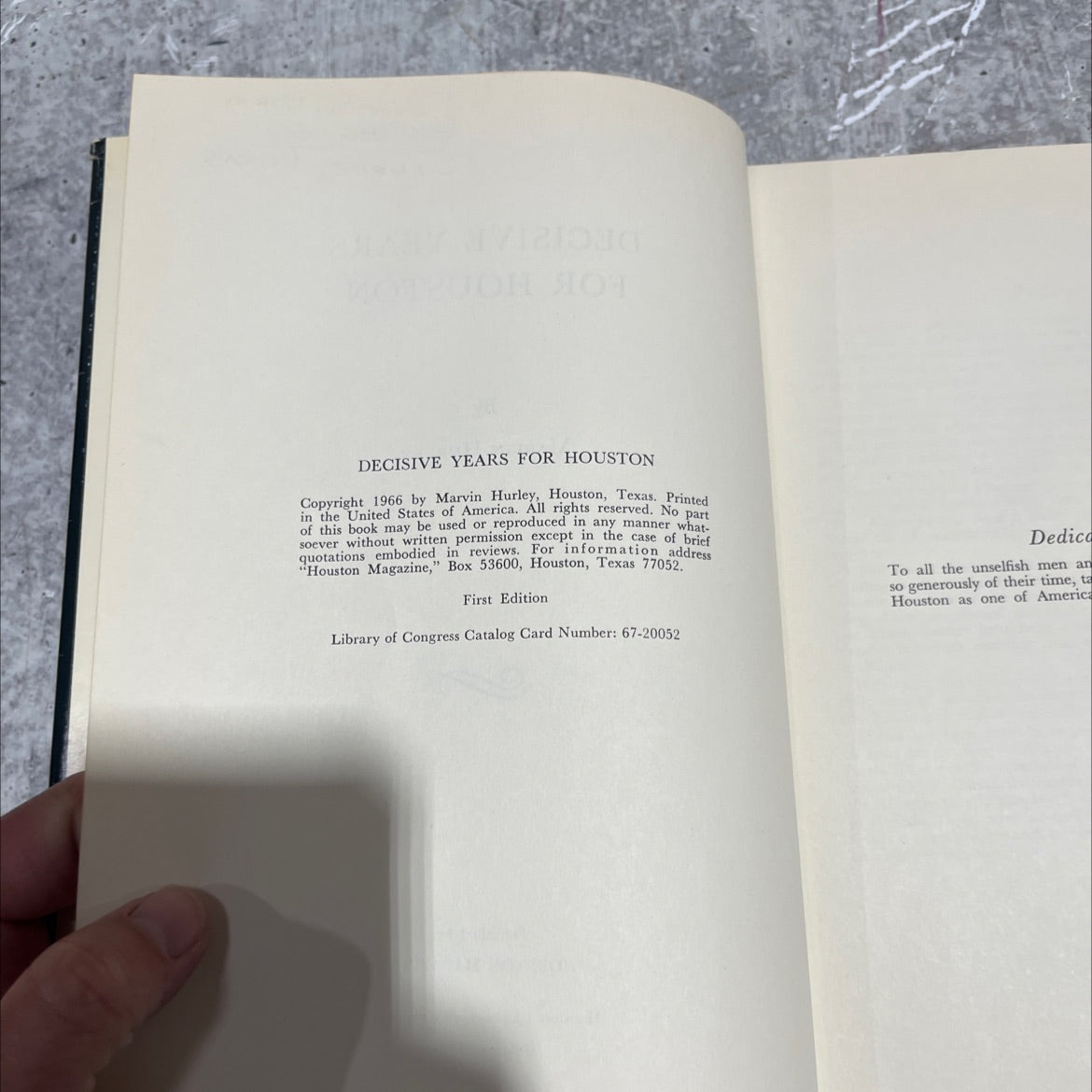 decisive years for houston book, by marvin hurley, 1966 Hardcover