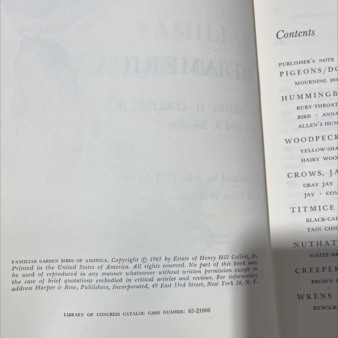 familiar garden birds of america book, by henry h. collins, jr. and ned r. boyajian, 1965 Hardcover
