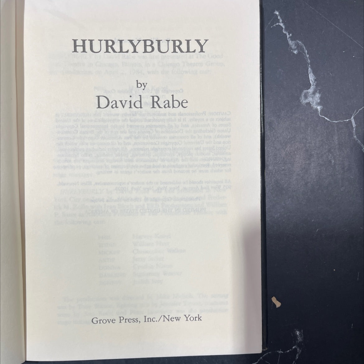 hurlyburly book, by David Rabe, 1985 Hardcover
