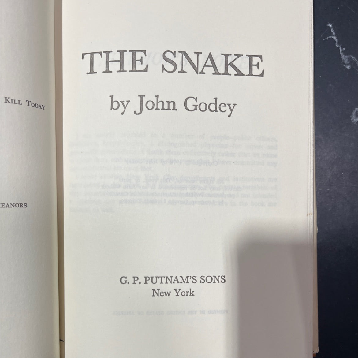 kill today the snake book, by John Godey, 1978 Hardcover