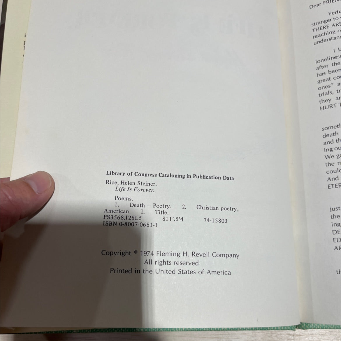 life is forever book, by Helen Steiner Rice, 1974 Hardcover