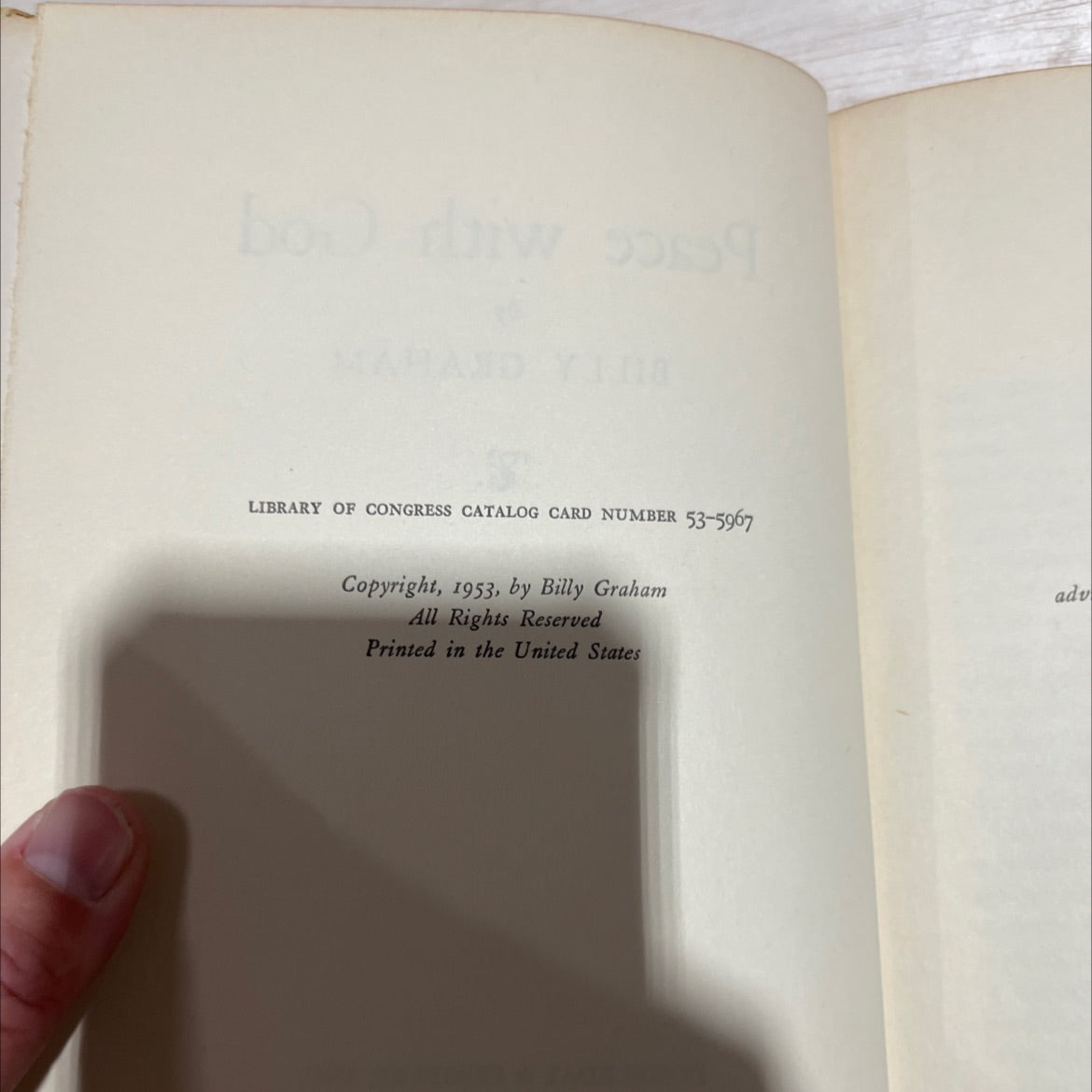 peace with god book, by billy graham, 1953 Hardcover
