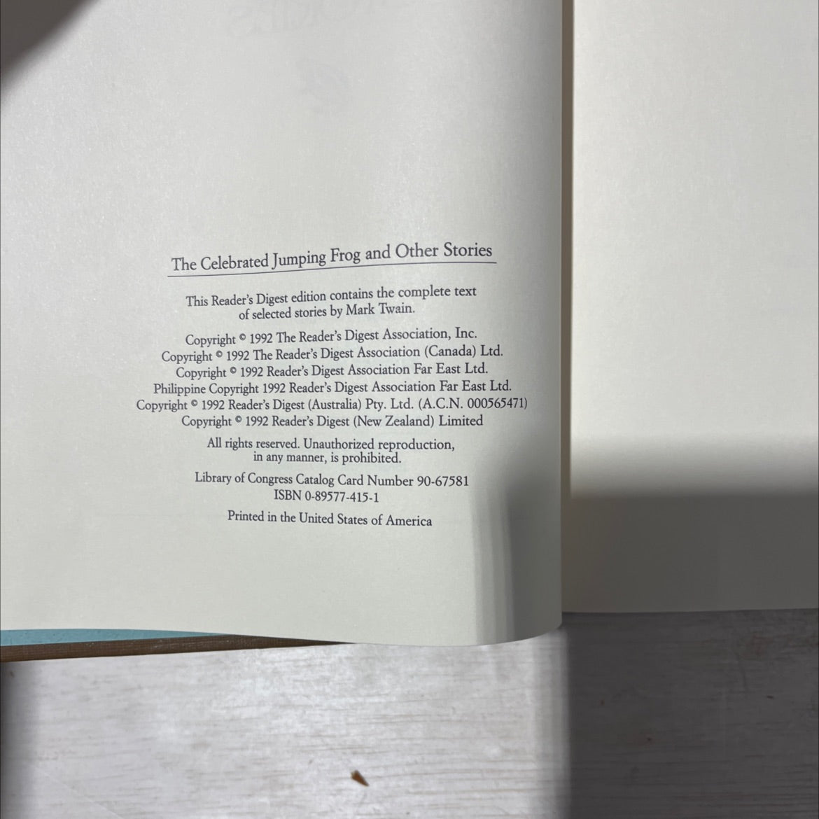 the celebrated jumping frog and other stories book, by mark twain, 1992 Hardcover