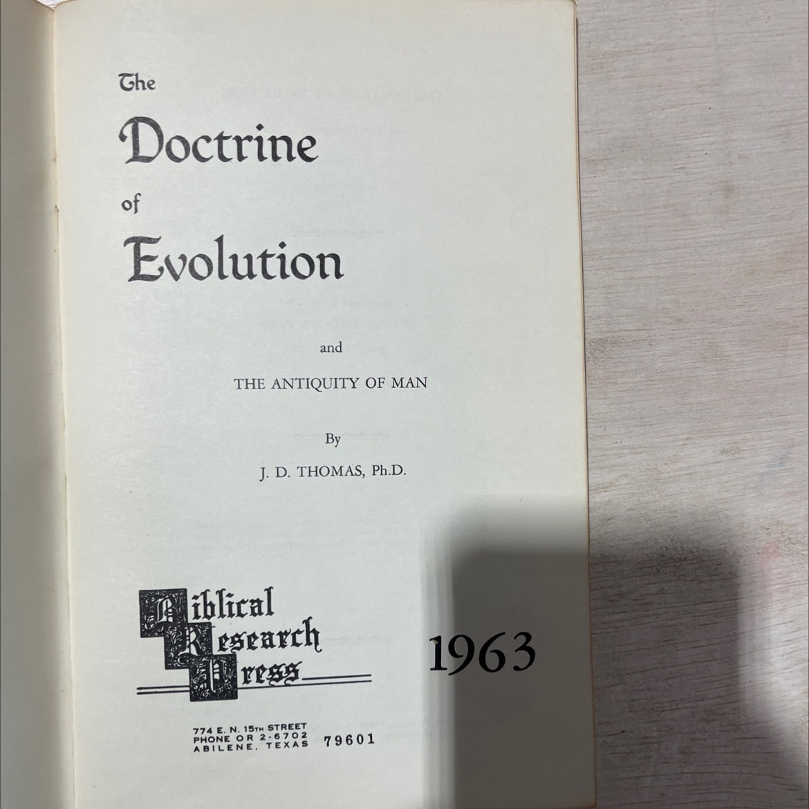 the doctrine of evolution and the antiquity of man book, by j. d. thomas, 1963 Paperback, Vintage
