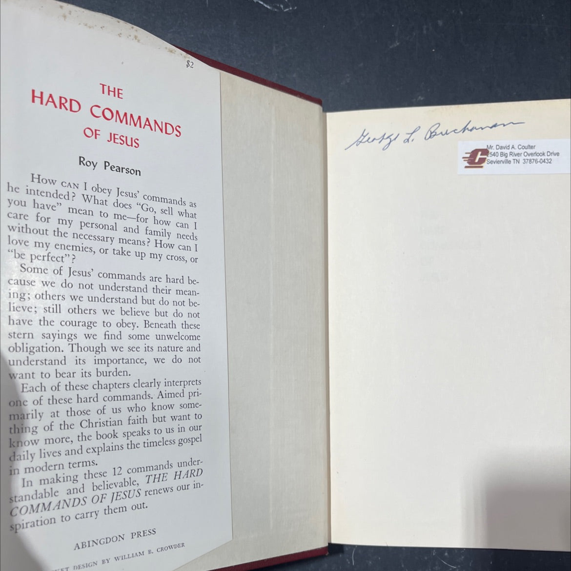 the hard commands of jesus book, by roy pearson, 1957 Hardcover