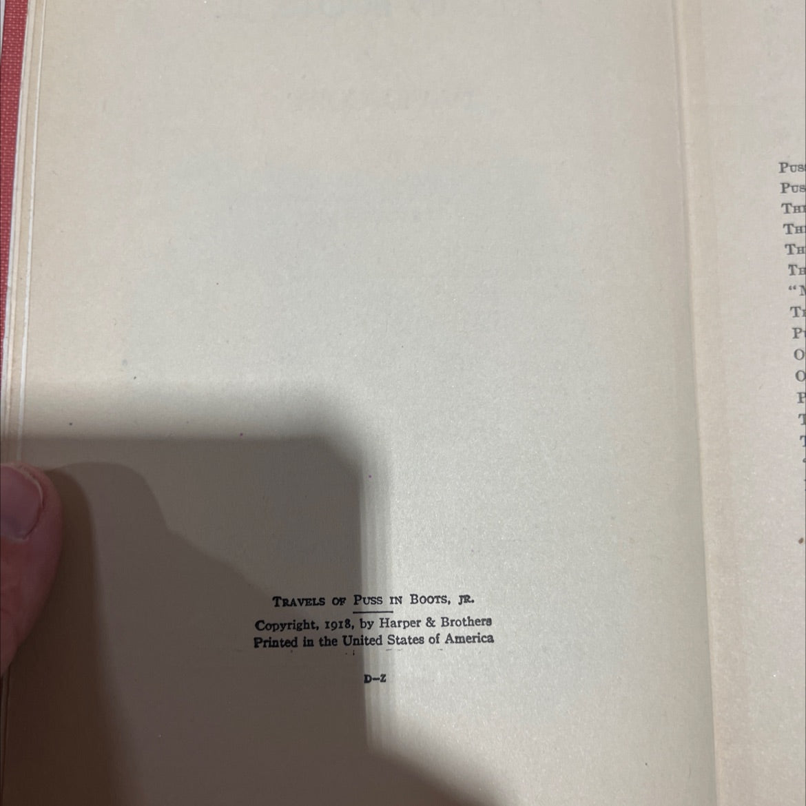 travels of puss in boots, jr. book, by david cory, 1918 Hardcover